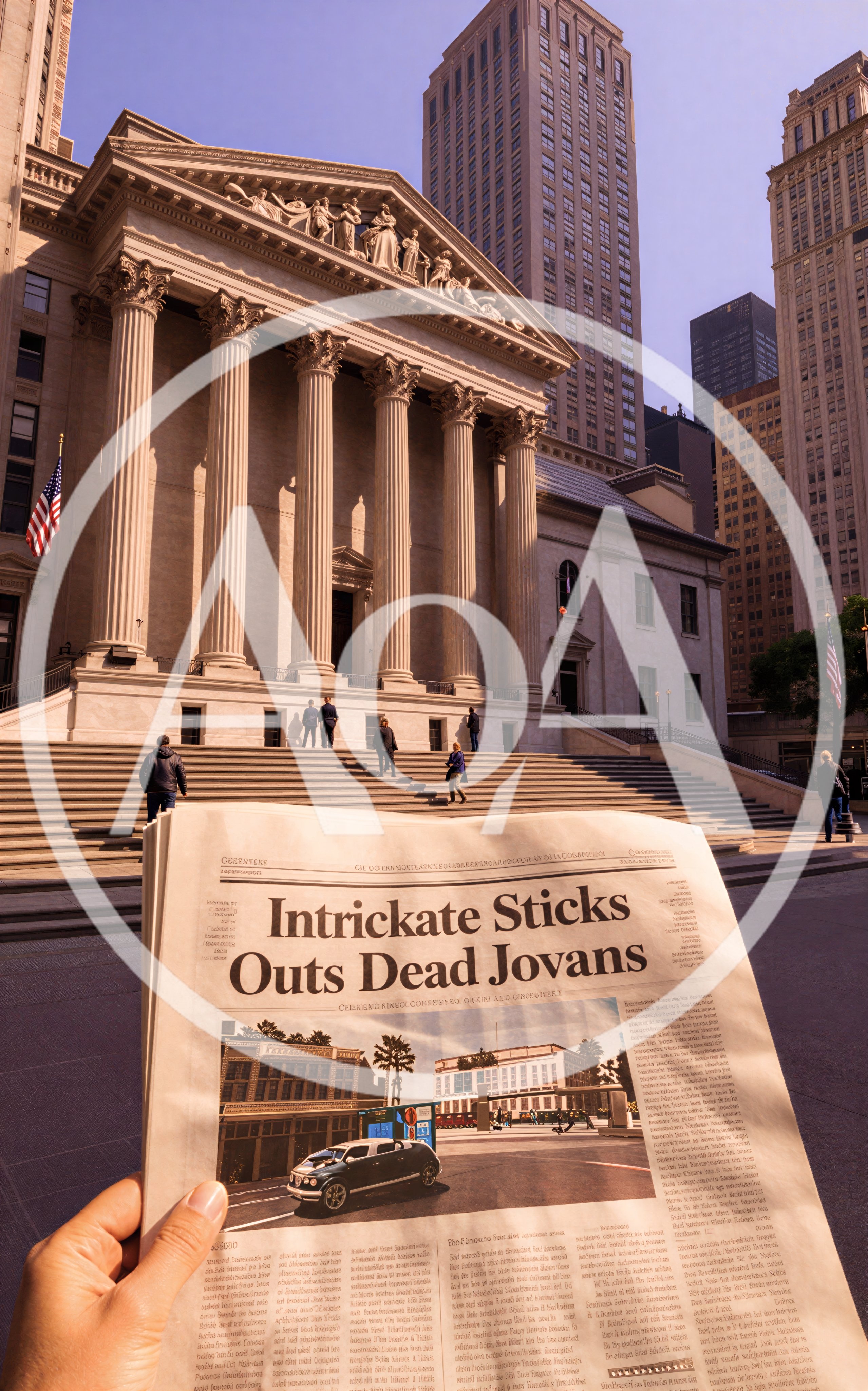 Person Holding Newspaper In Front Of Federal Hall