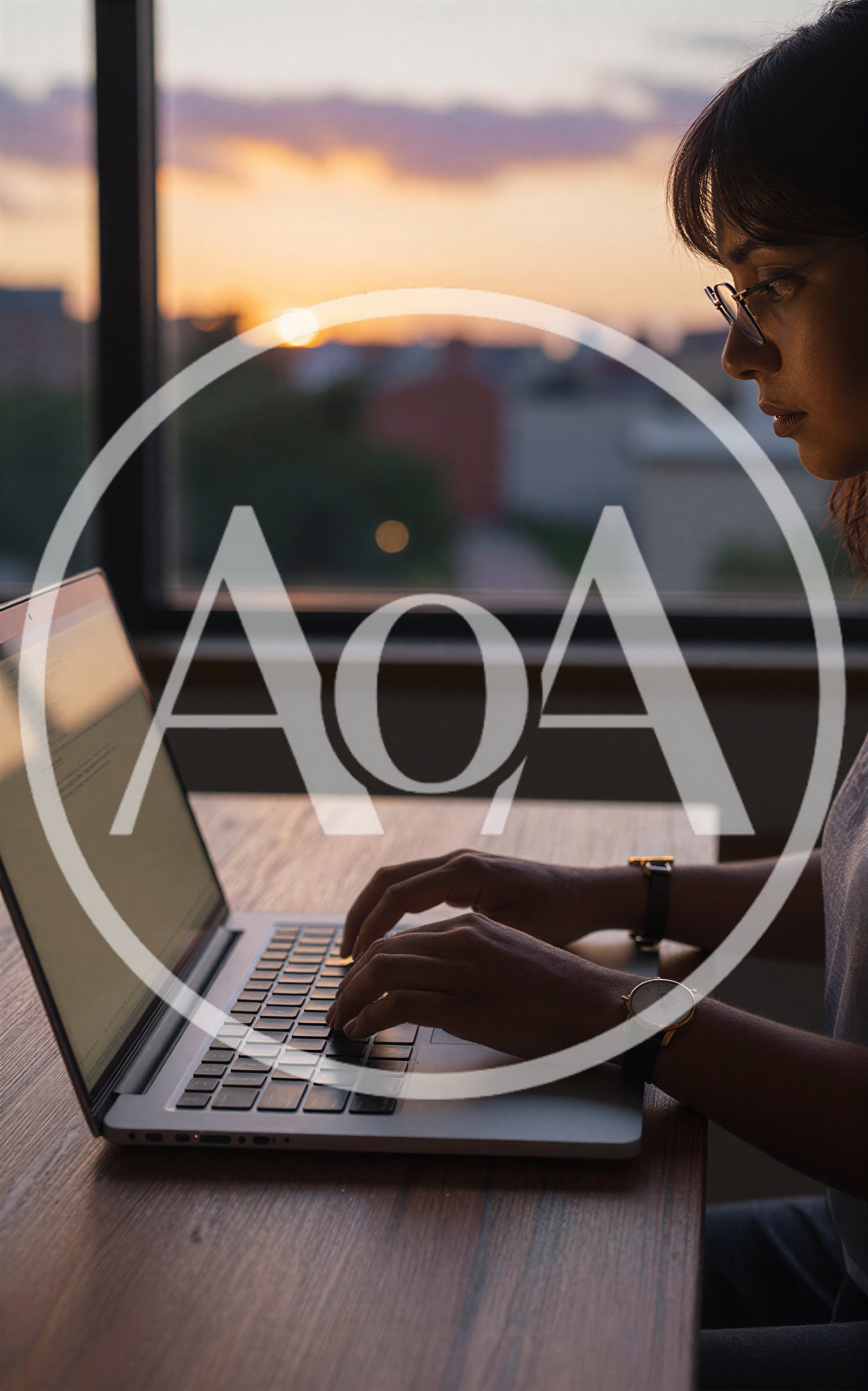 Woman Working On Laptop At Sunset