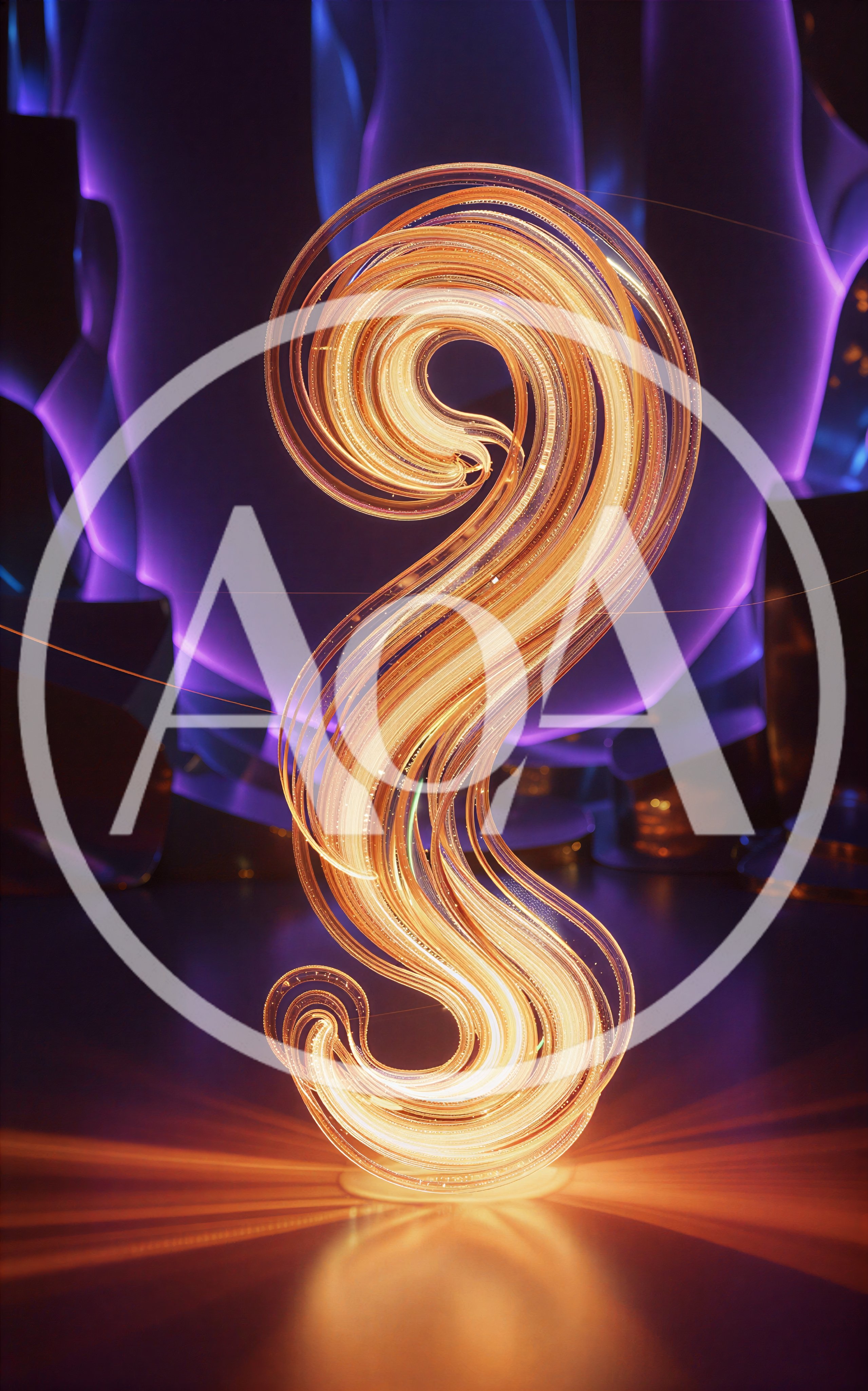 Abstract Glowing Golden Swirl Light Sculpture