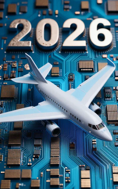 Model Airplane Flying Over A Digital Circuit Board