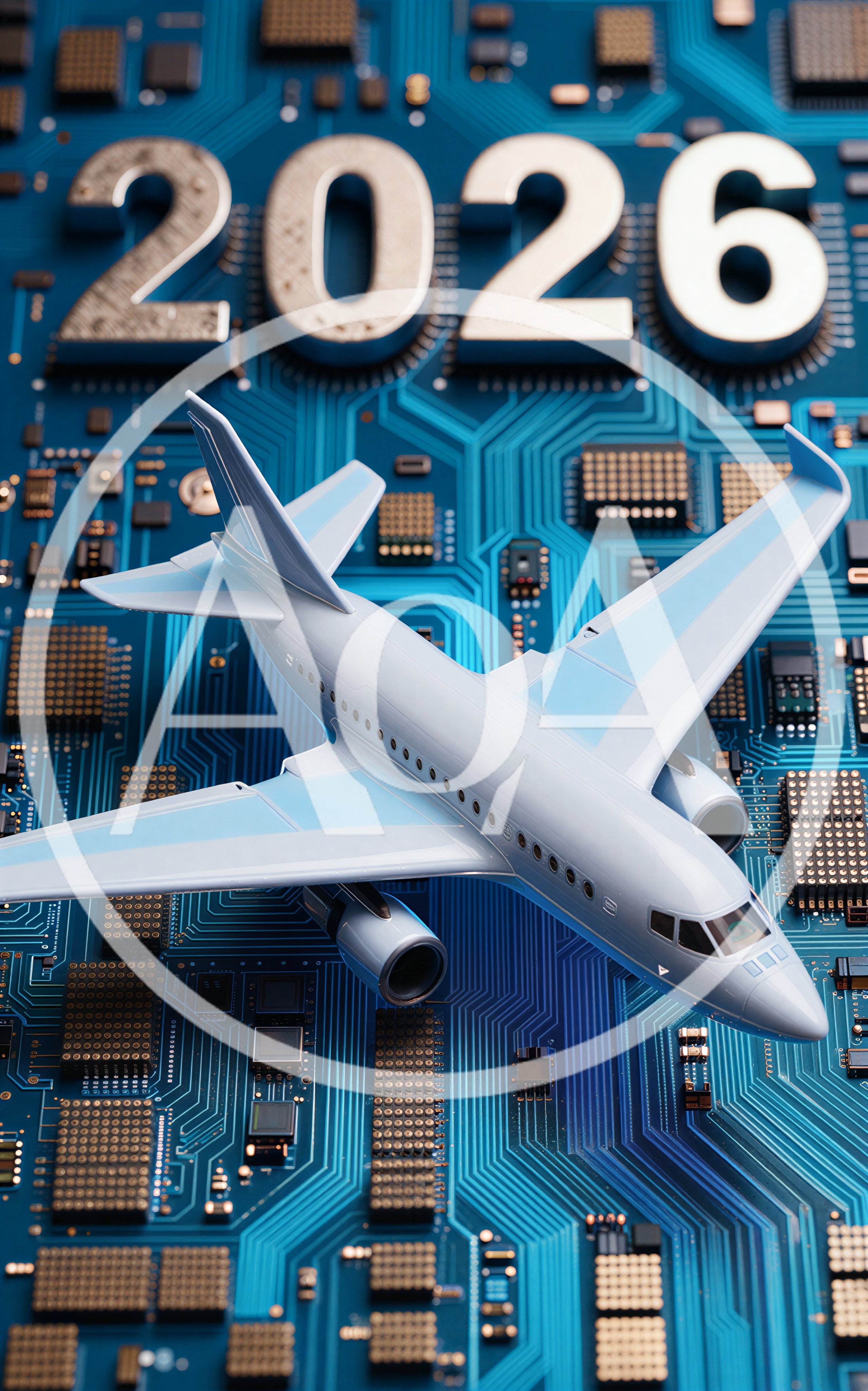 Model Airplane Flying Over A Digital Circuit Board