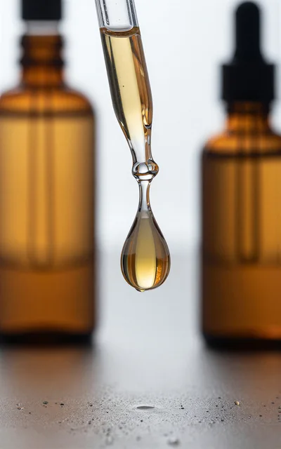 Golden Essential Oil Dropping From Glass Pipette