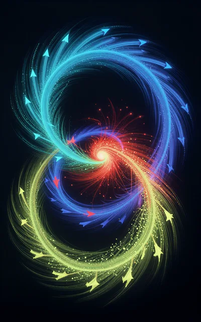 Abstract Swirling Energy Vortex With Glowing Particles