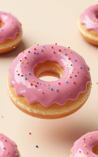 Floating Pink Frosted Donuts With Colorful Sprinkles