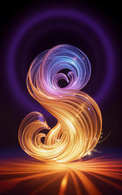 Abstract Glowing Golden And Purple Swirling Light Trails
