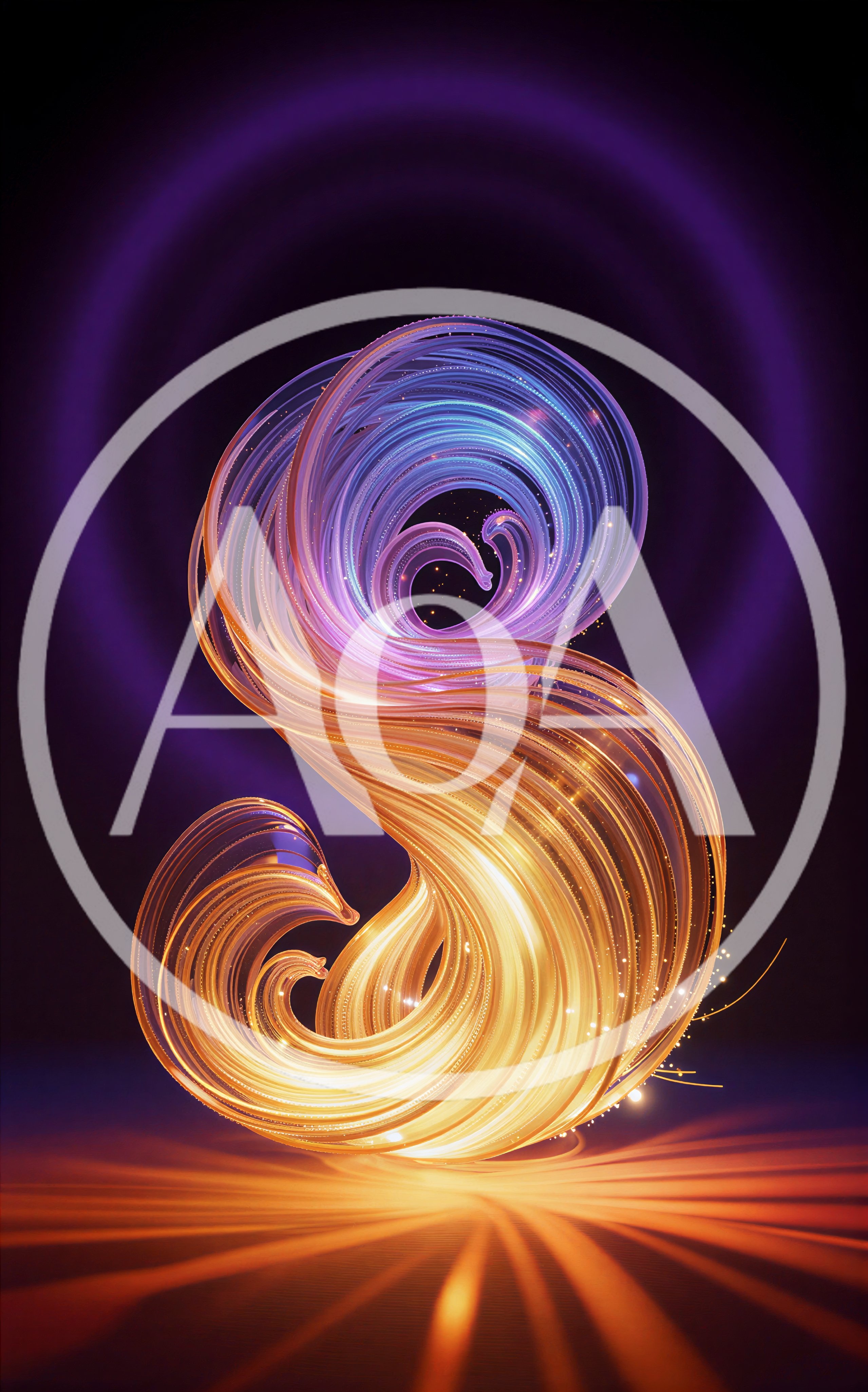 Abstract Glowing Golden And Purple Swirling Light Trails