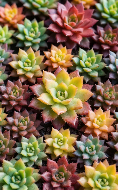 Top View Of Colorful Echeveria Succulent Plants