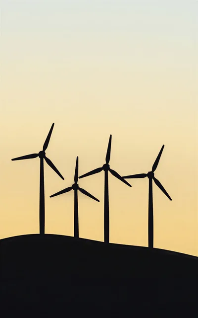 Silhouette Of Four Wind Turbines At Sunset