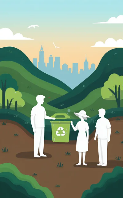 People Recycling Waste In A Green Nature Landscape