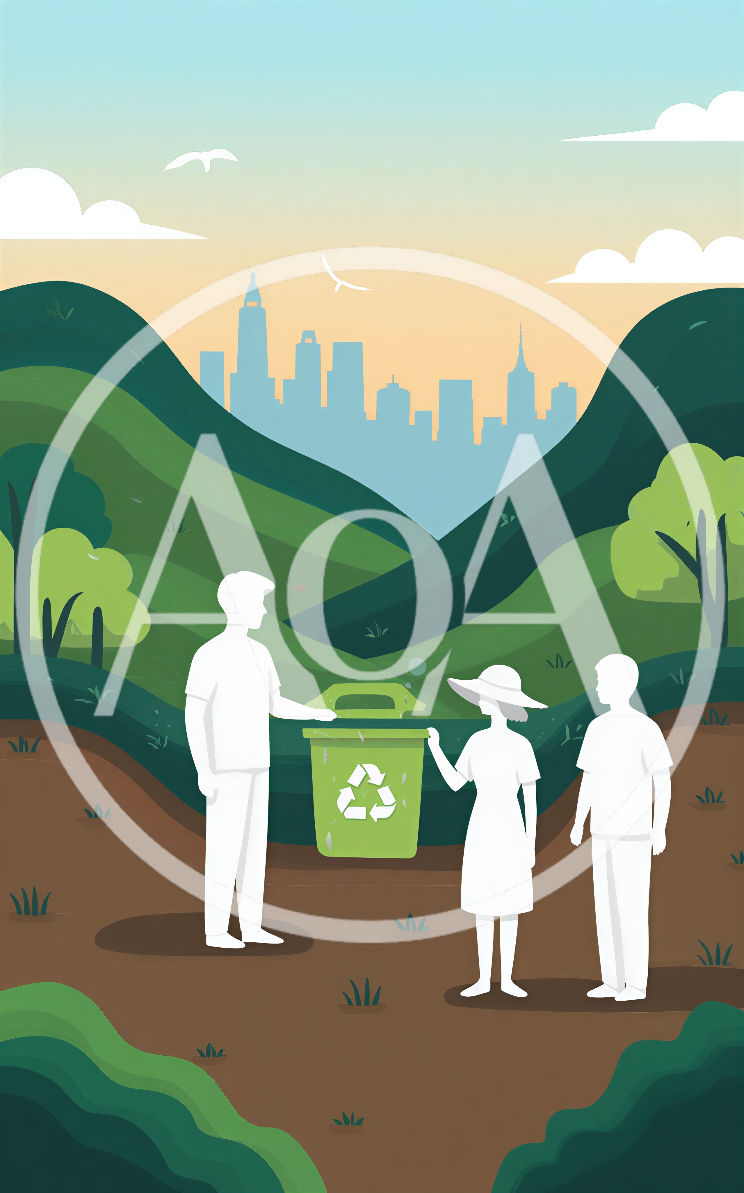 People Recycling Waste In A Green Nature Landscape
