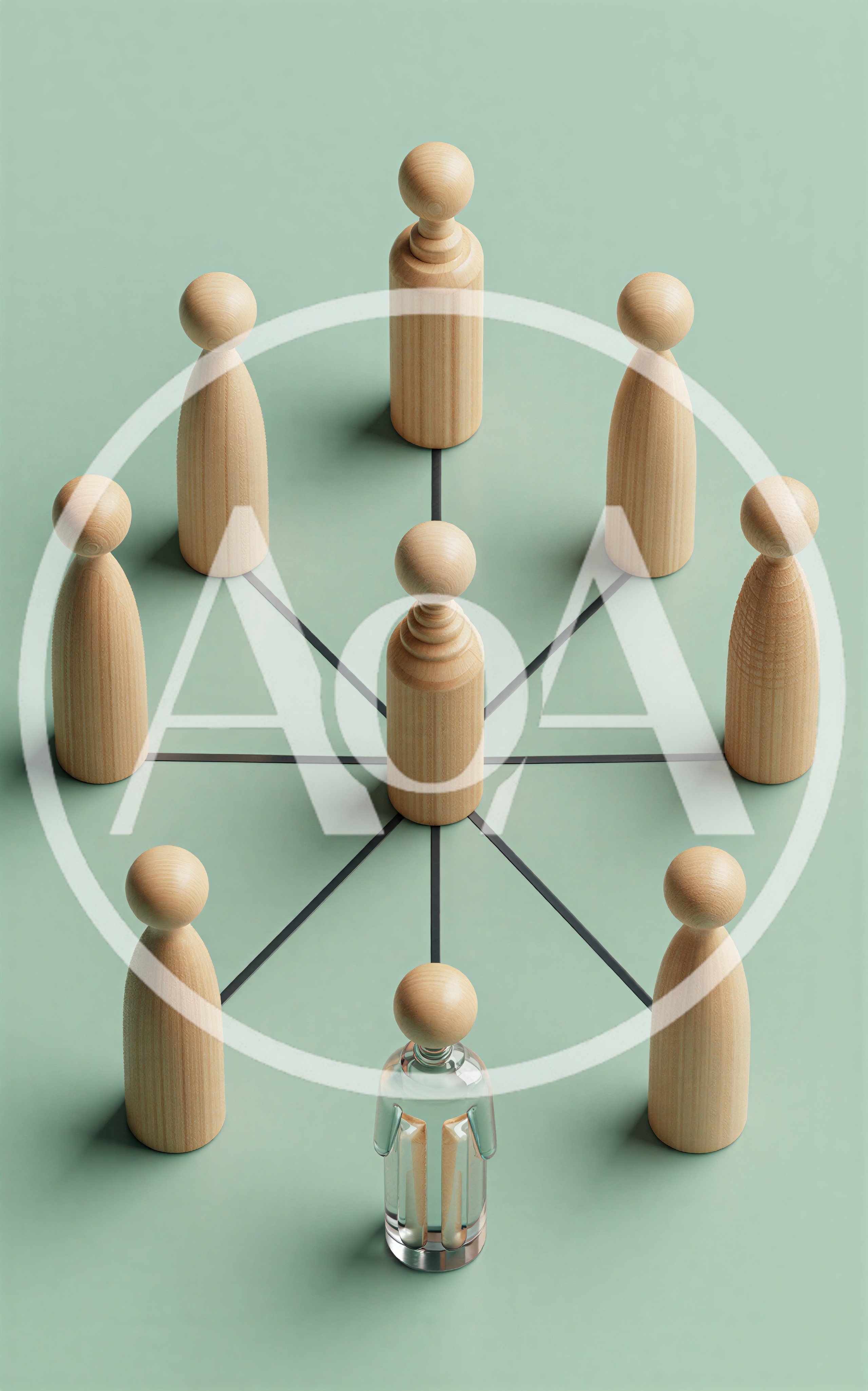 Wooden Figurines Arranged In A Network Connection Diagram
