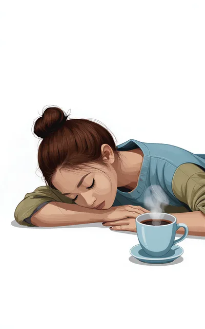Young Woman Sleeping Beside A Steaming Cup Of Coffee