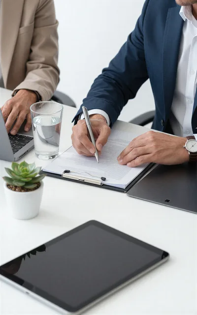 Business Professionals Reviewing Documents in Office Meeting