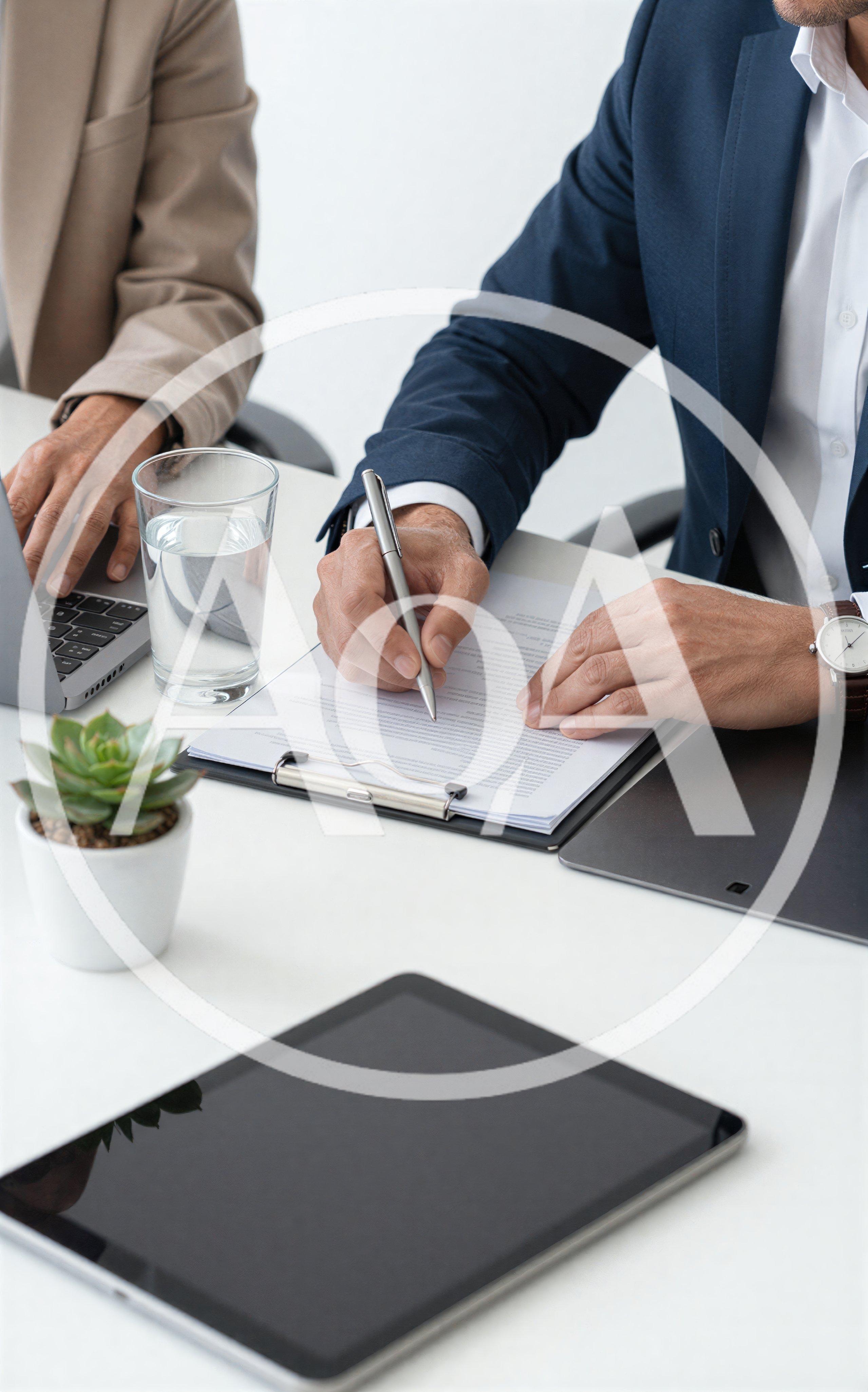 Business Professionals Reviewing Documents in Office Meeting