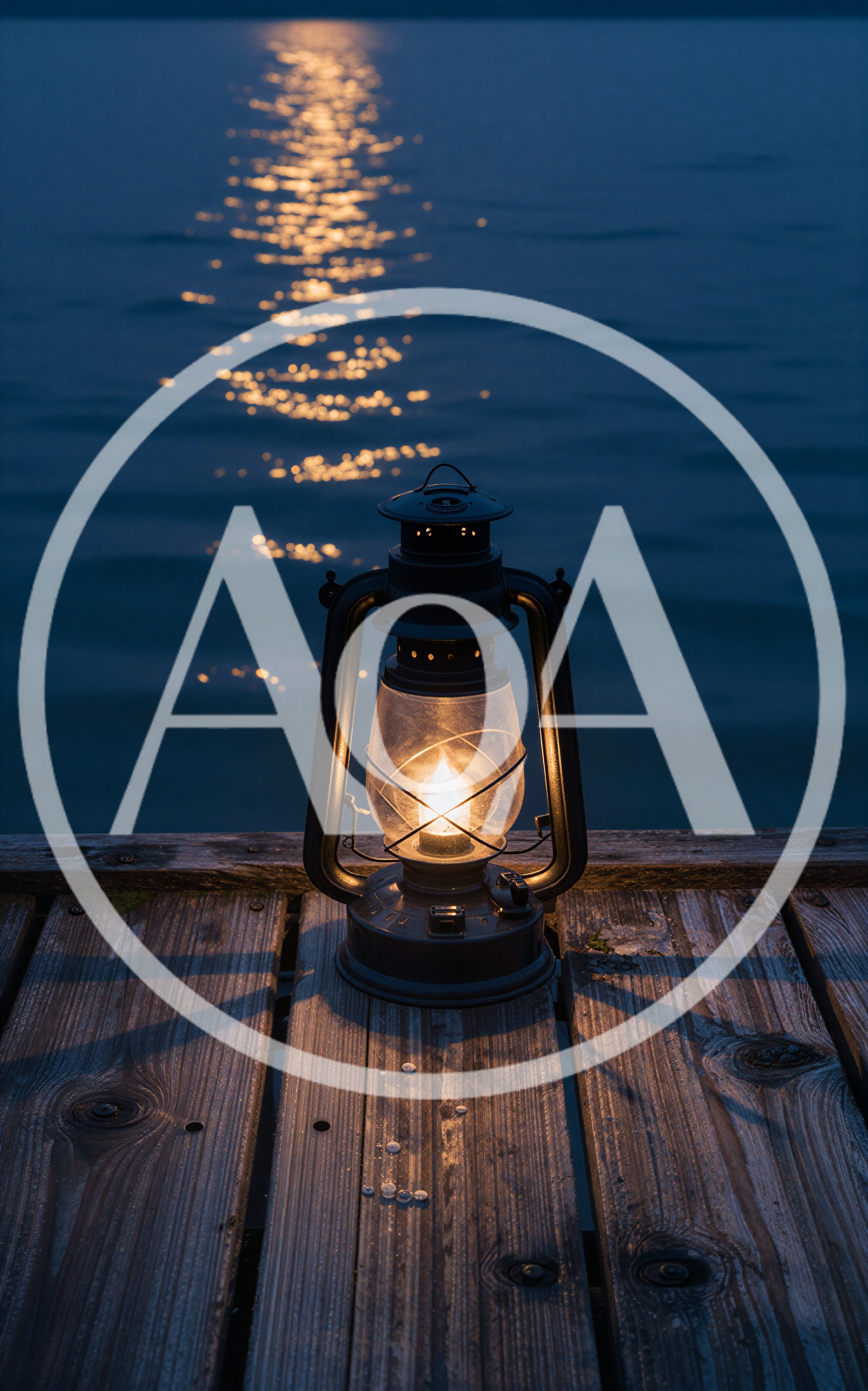 Vintage Oil Lantern Glowing On A Wooden Dock