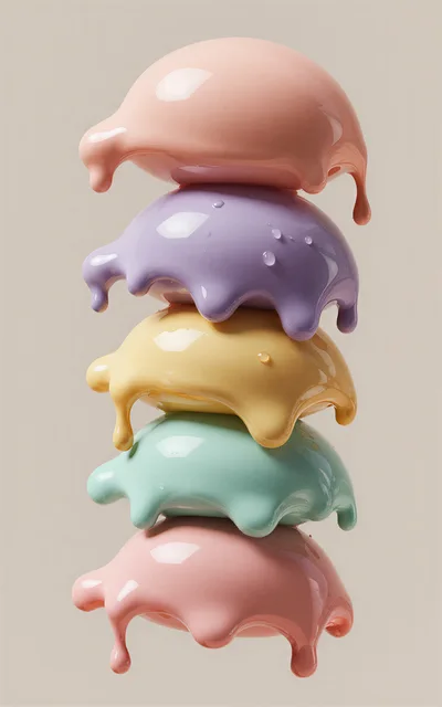 Stacked Pastel Colored Glossy Liquid Blobs