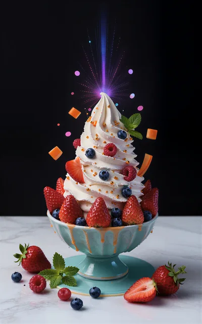 Soft Serve Ice Cream Sundae With Fresh Berries