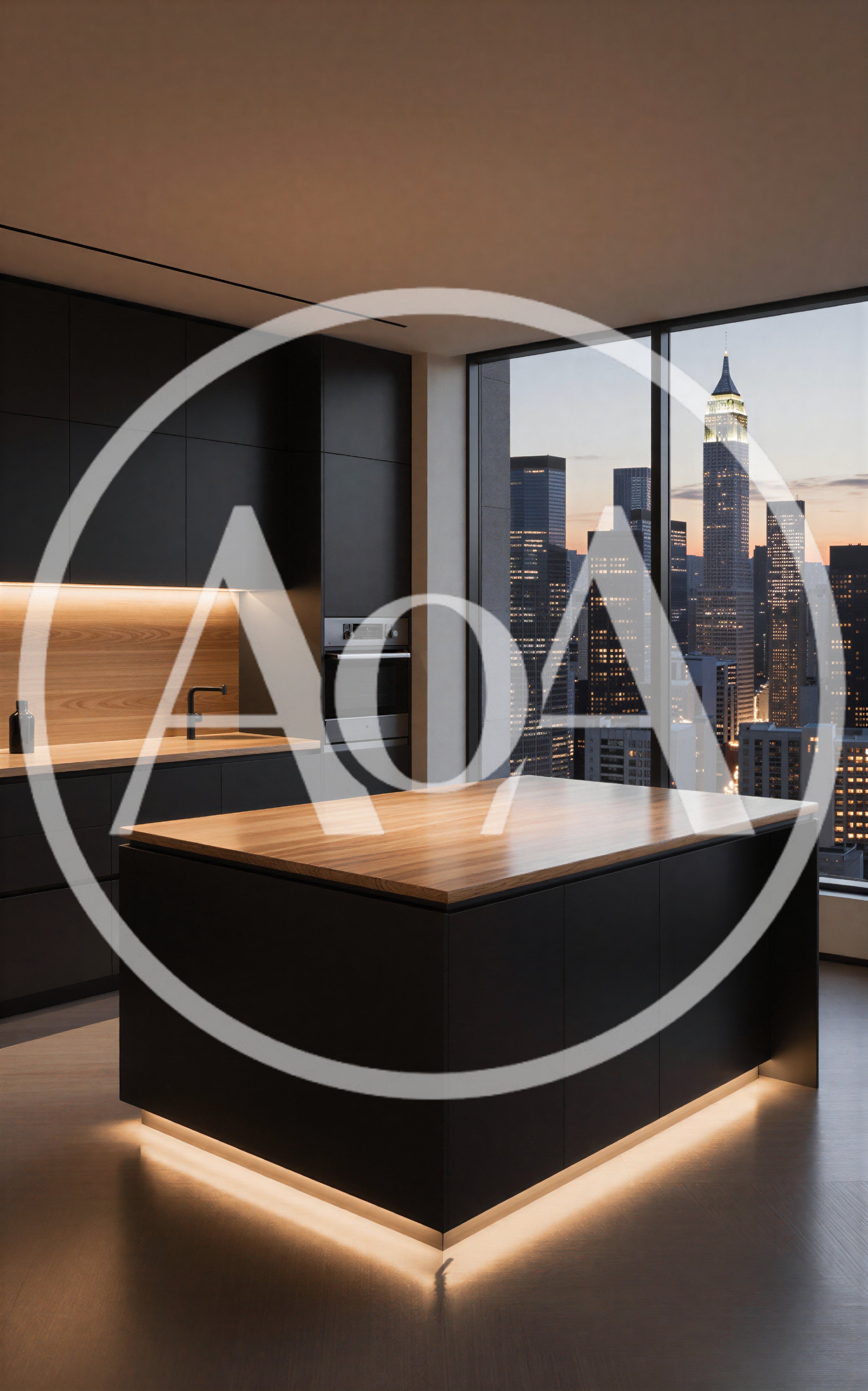 Modern Luxury Kitchen Interior With City Skyline View