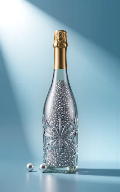 Champagne Bottle Filled With Silver Decorative Pearls