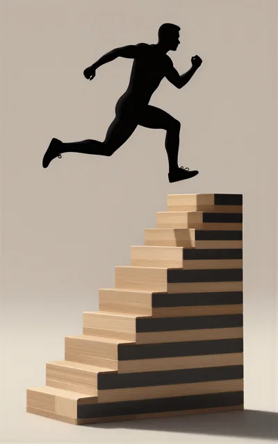 Silhouette Of A Man Jumping Over Wooden Stairs