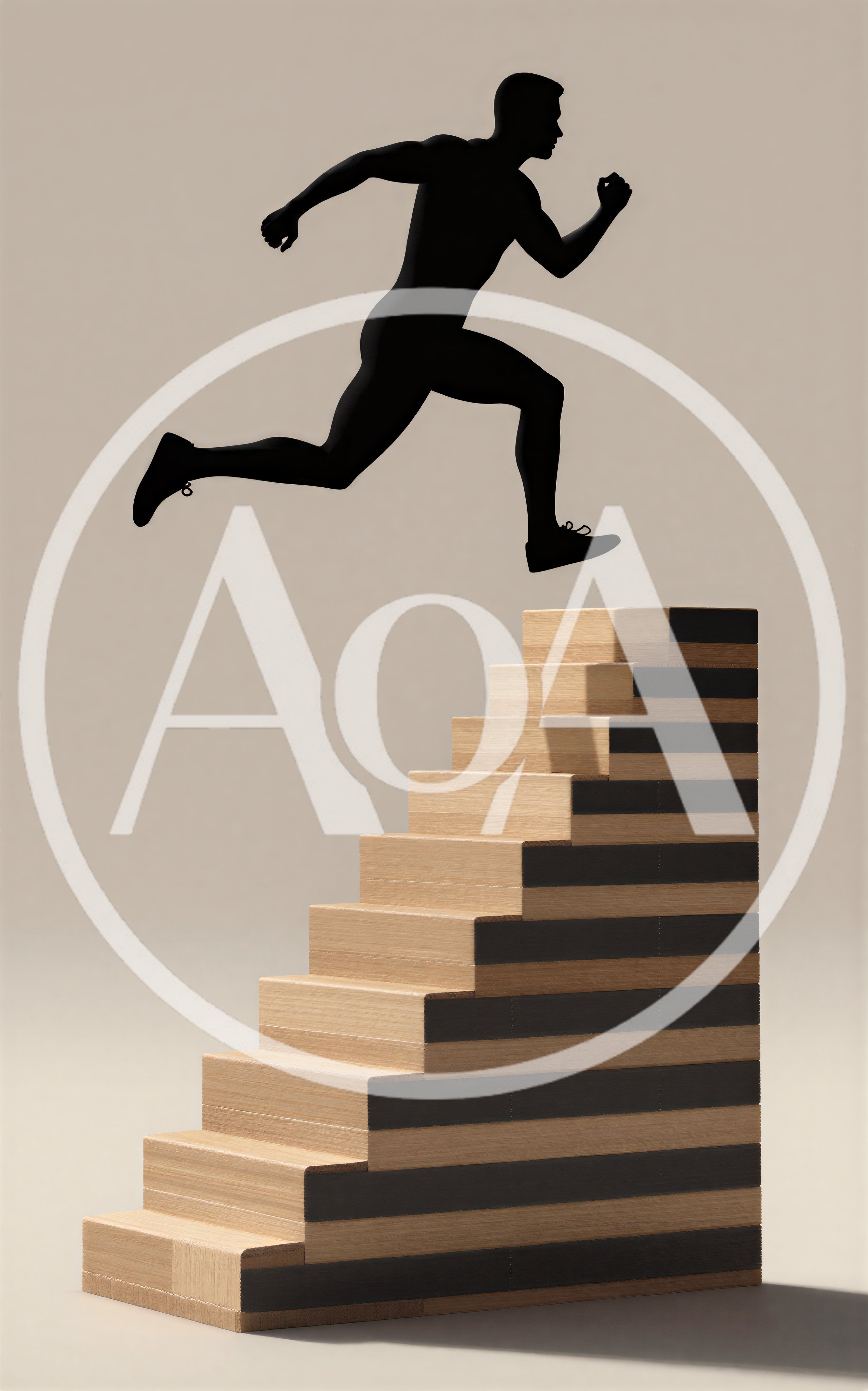 Silhouette Of A Man Jumping Over Wooden Stairs