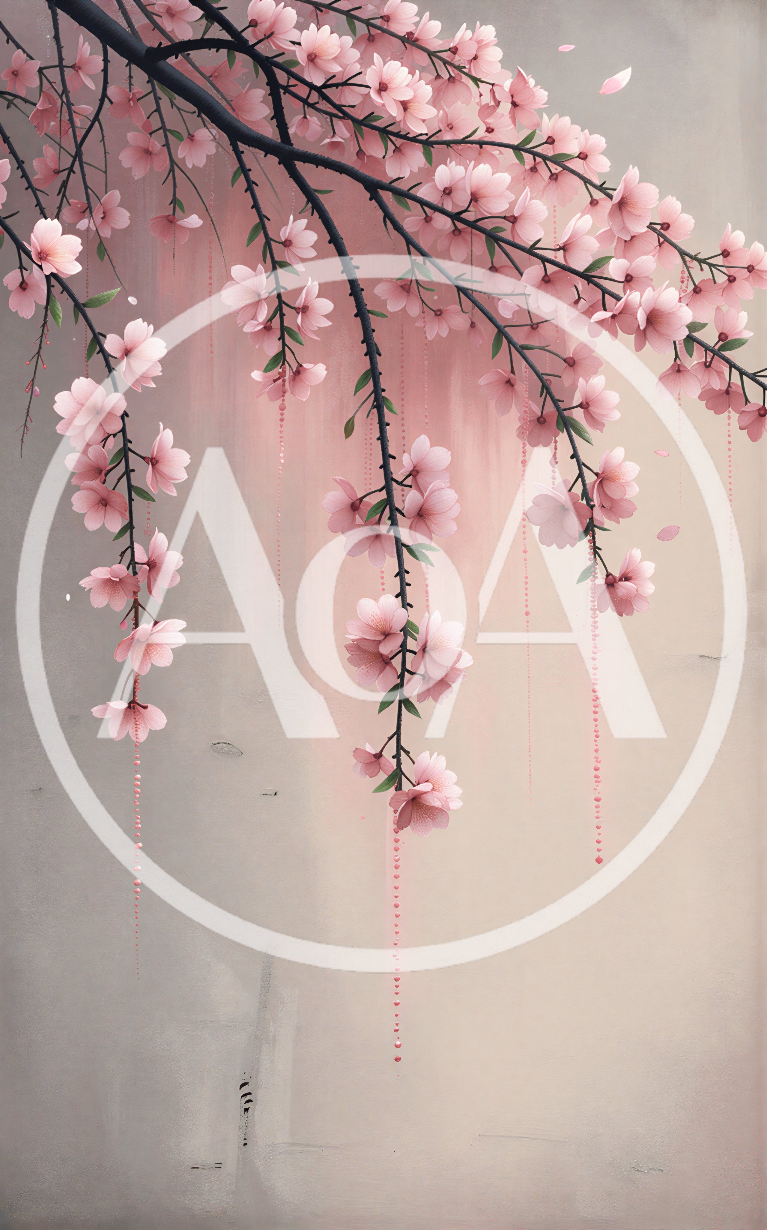 Cherry Blossom Branch With Hanging Pink Petal Strands