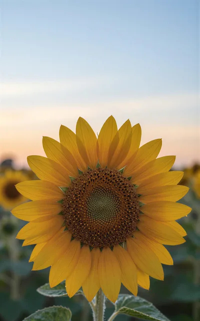 Single Sunflower Bloom in a Field at Sunset