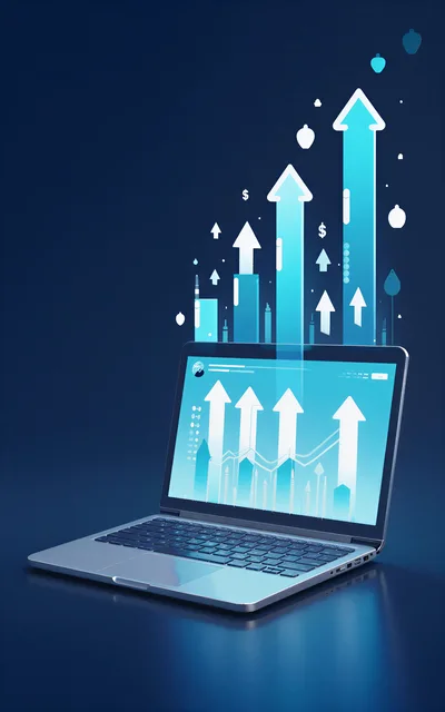 Laptop Displaying Financial Growth Charts And Rising Arrows