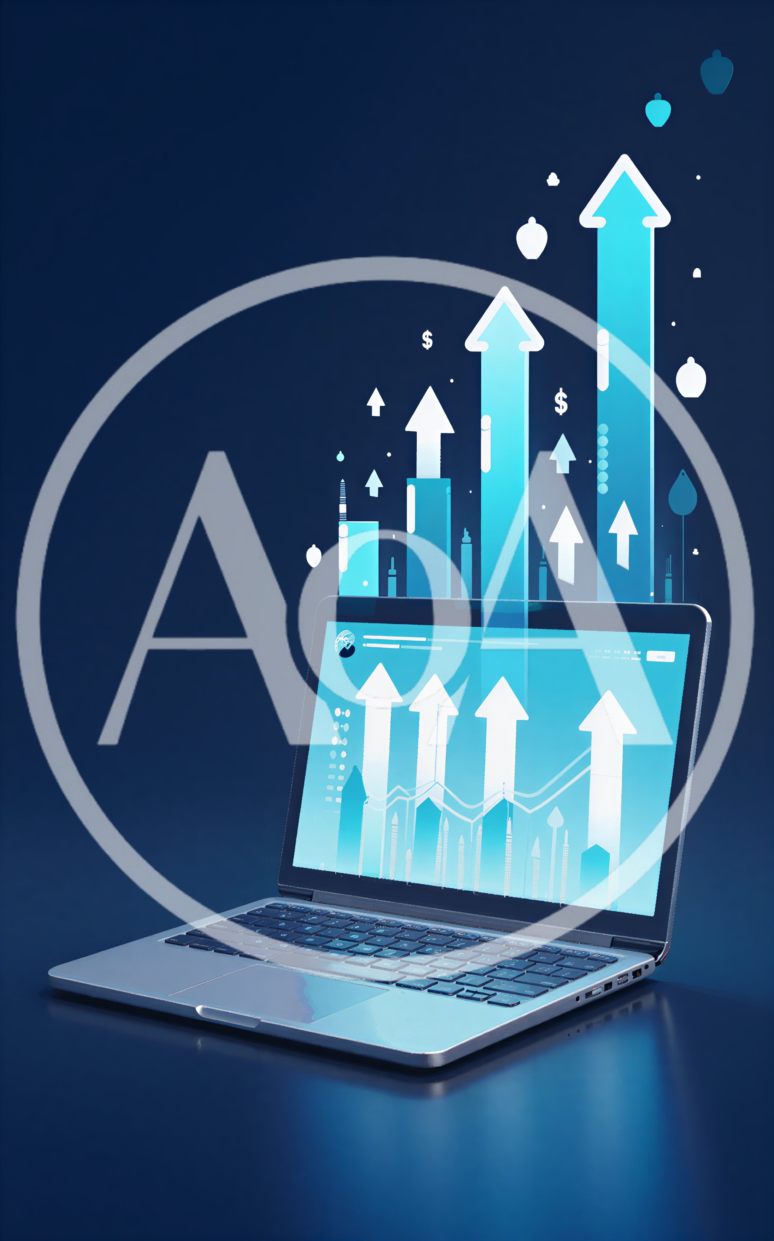 Laptop Displaying Financial Growth Charts And Rising Arrows
