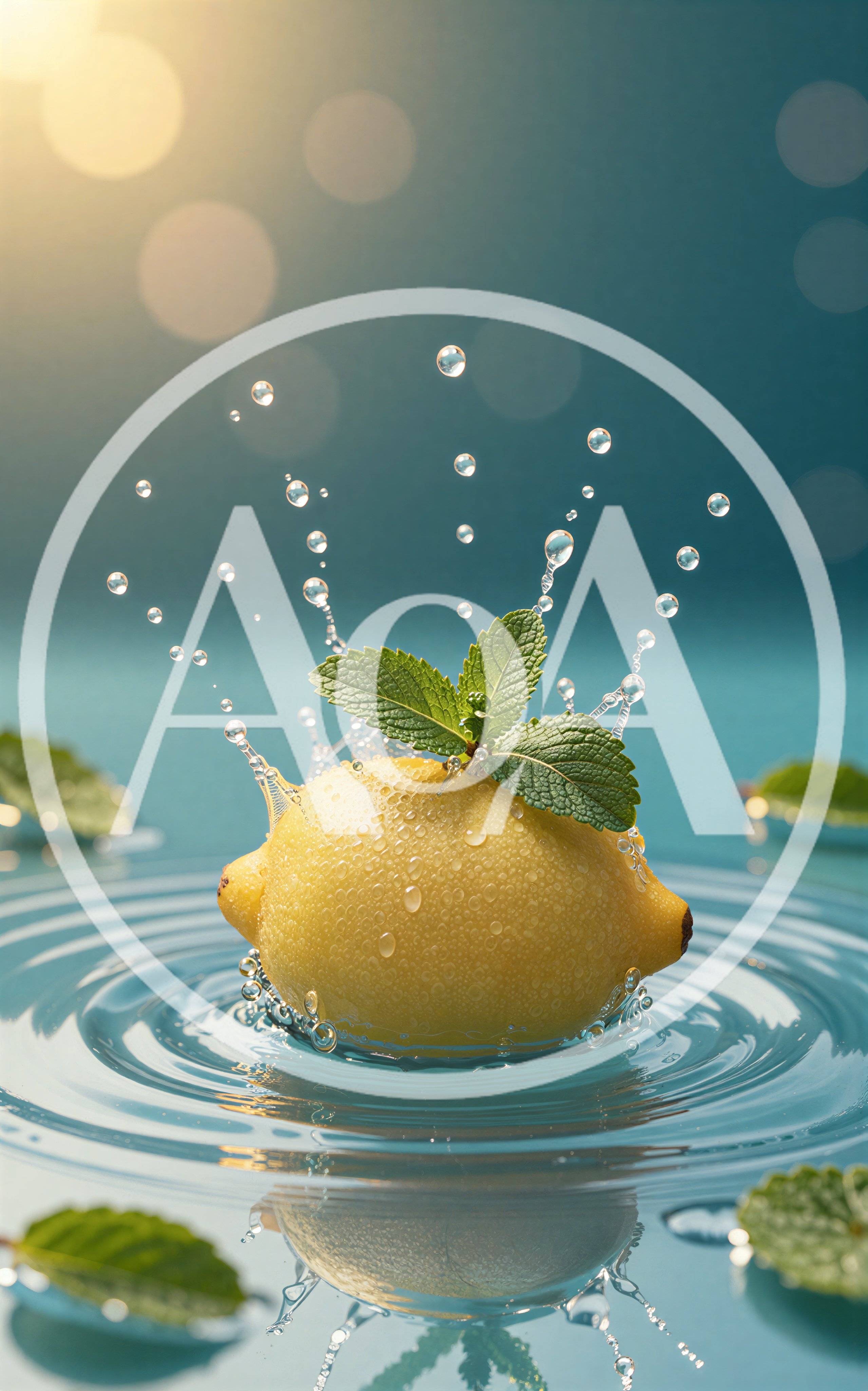 Fresh Lemon With Mint Leaves Splashing Into Water