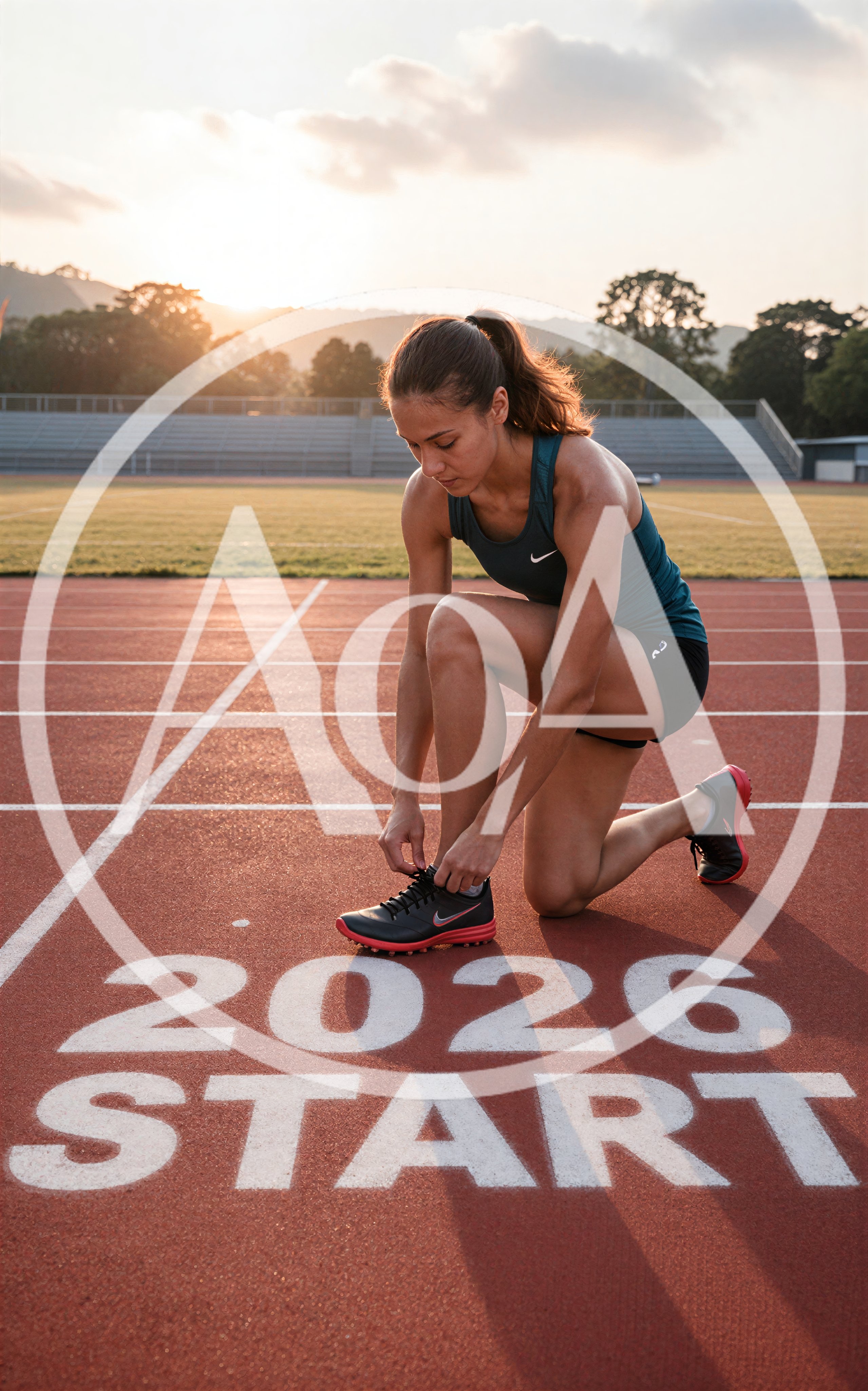 Female Athlete Tying Shoelaces on Running Track