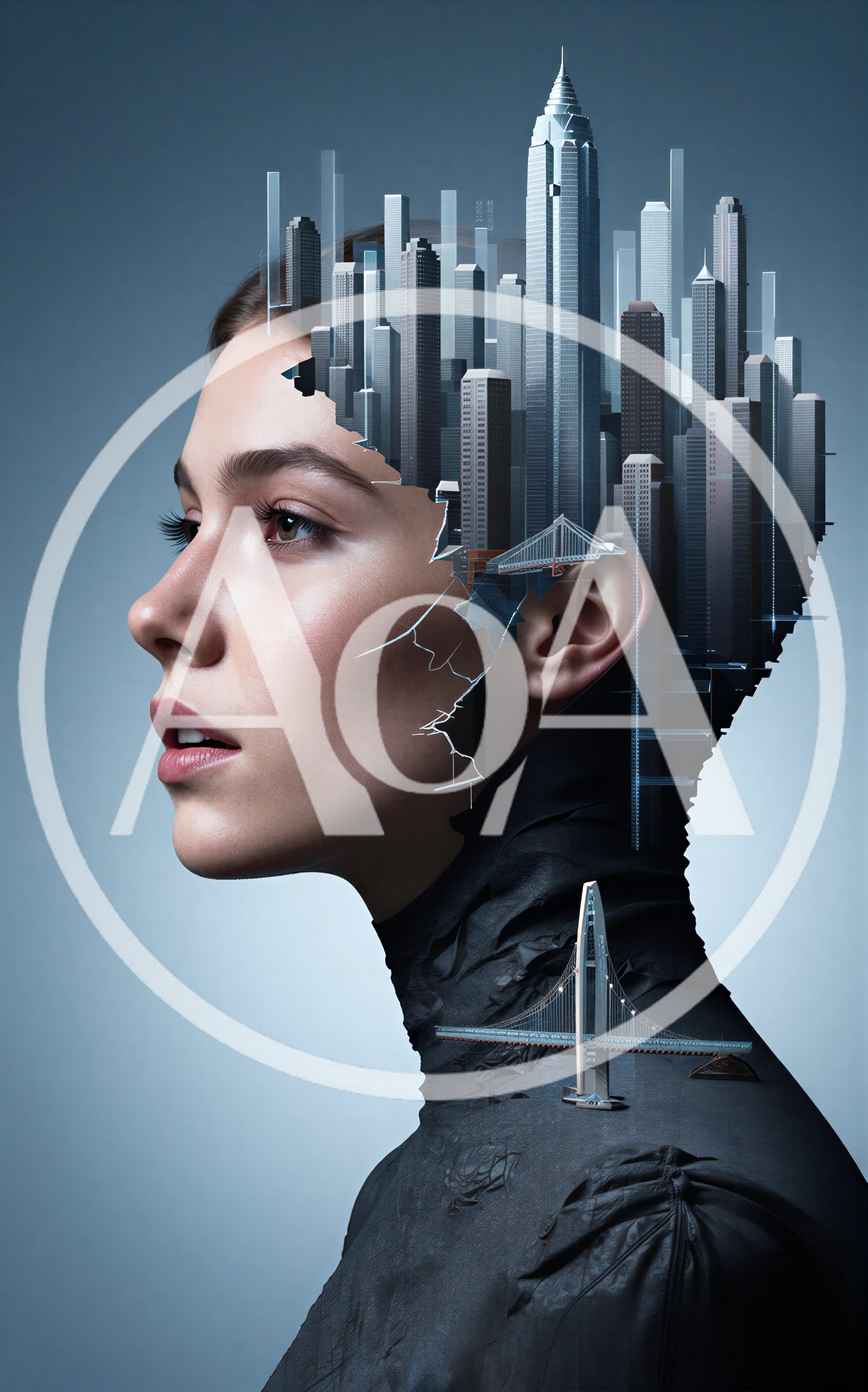 Surreal Portrait Of A Woman With A Cityscape Head
