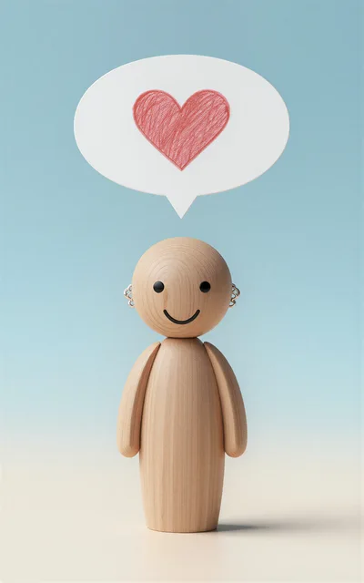 Wooden Figurine With Heart Speech Bubble