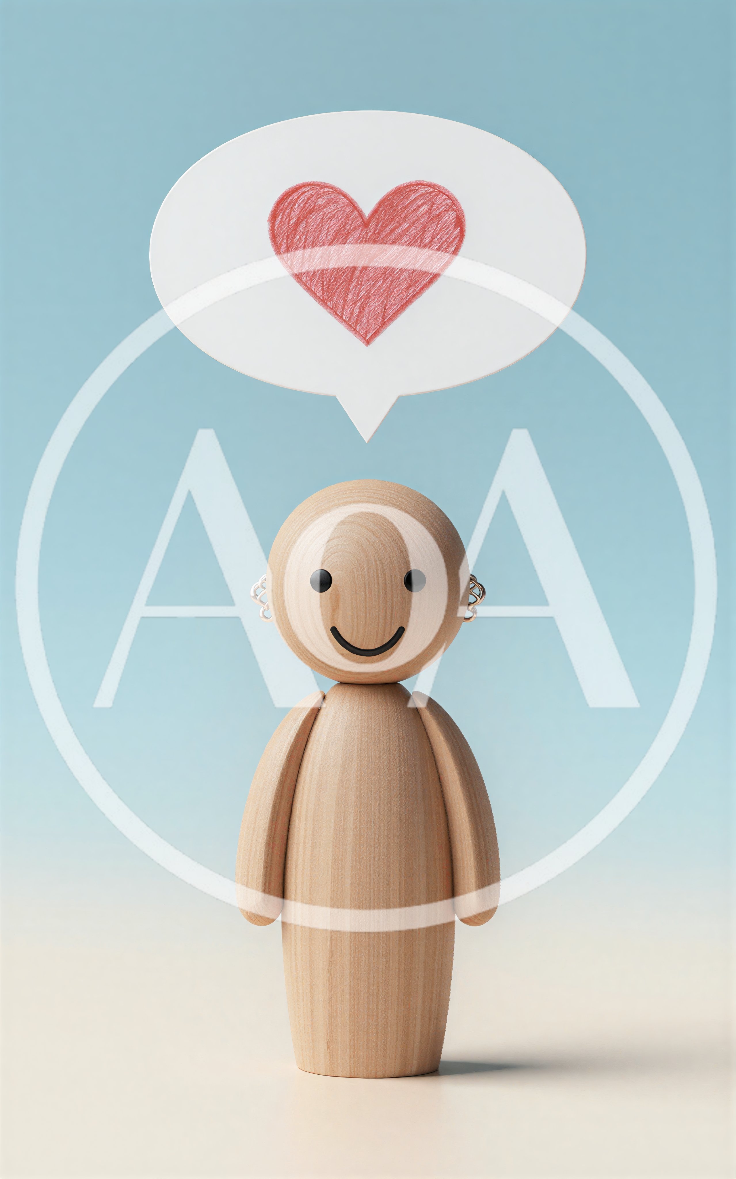 Wooden Figurine With Heart Speech Bubble