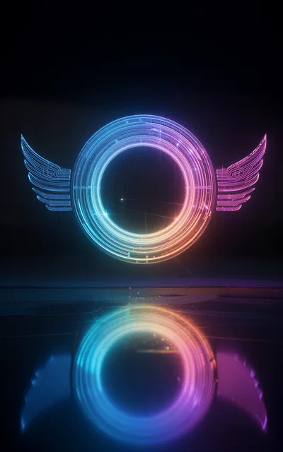 Neon Glowing Circular Portal With Wings
