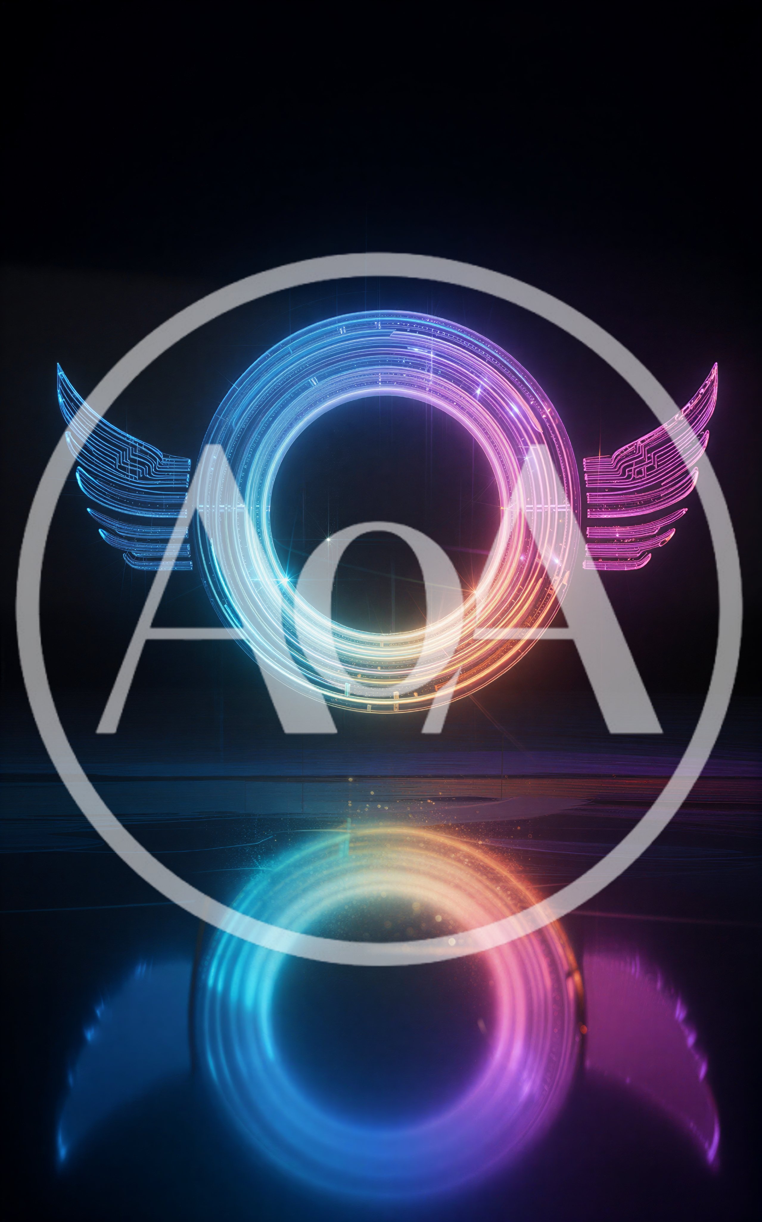 Neon Glowing Circular Portal With Wings