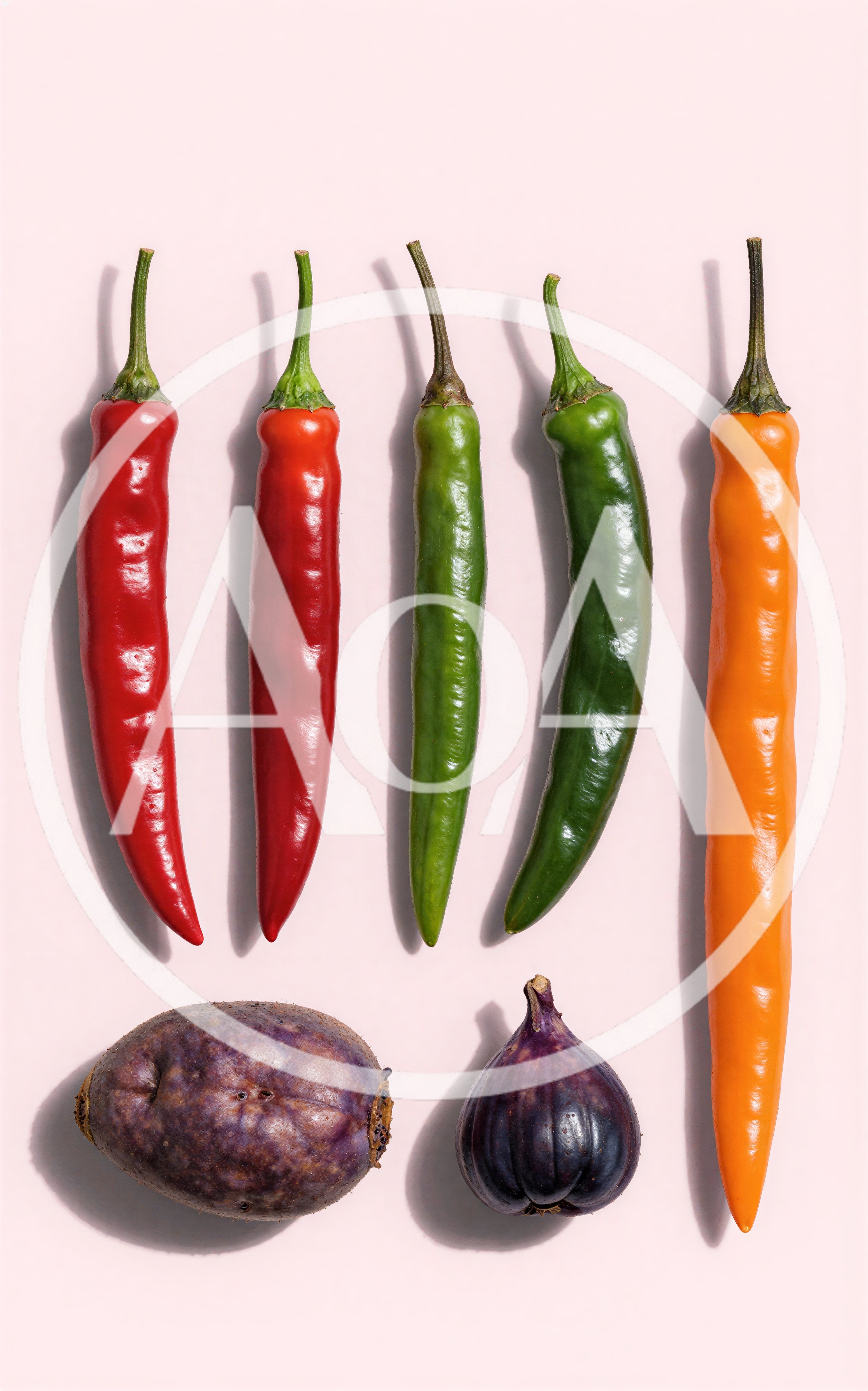Assorted Fresh Chili Peppers And Exotic Fruits