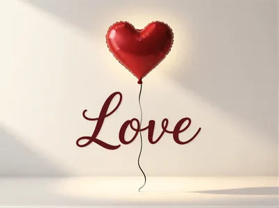 Red Heart Balloon With Love Text