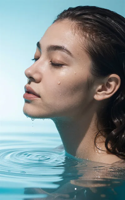 Young Woman With Wet Skin In Water