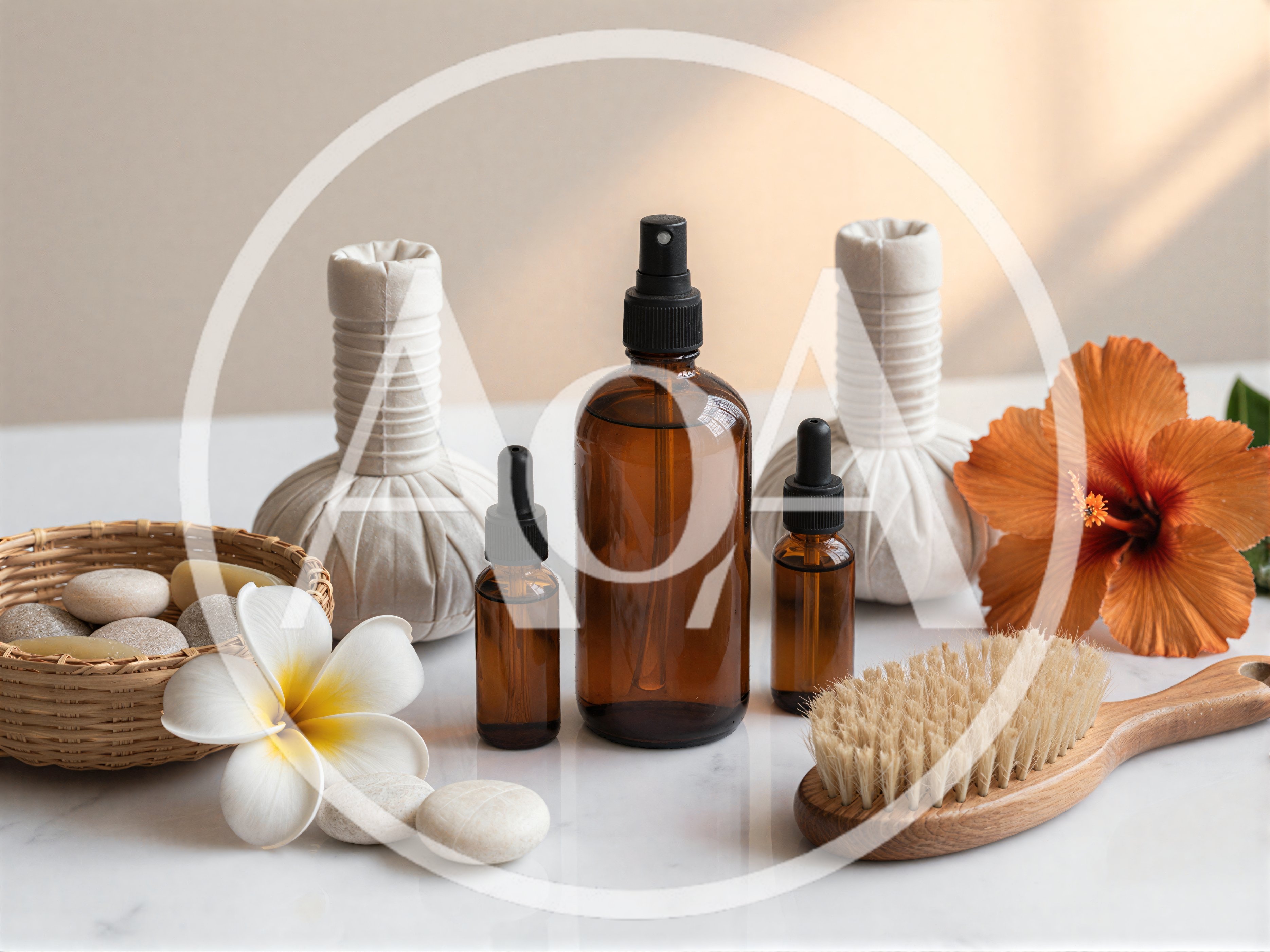 Spa Treatment Essentials With Essential Oils And Massage Tools