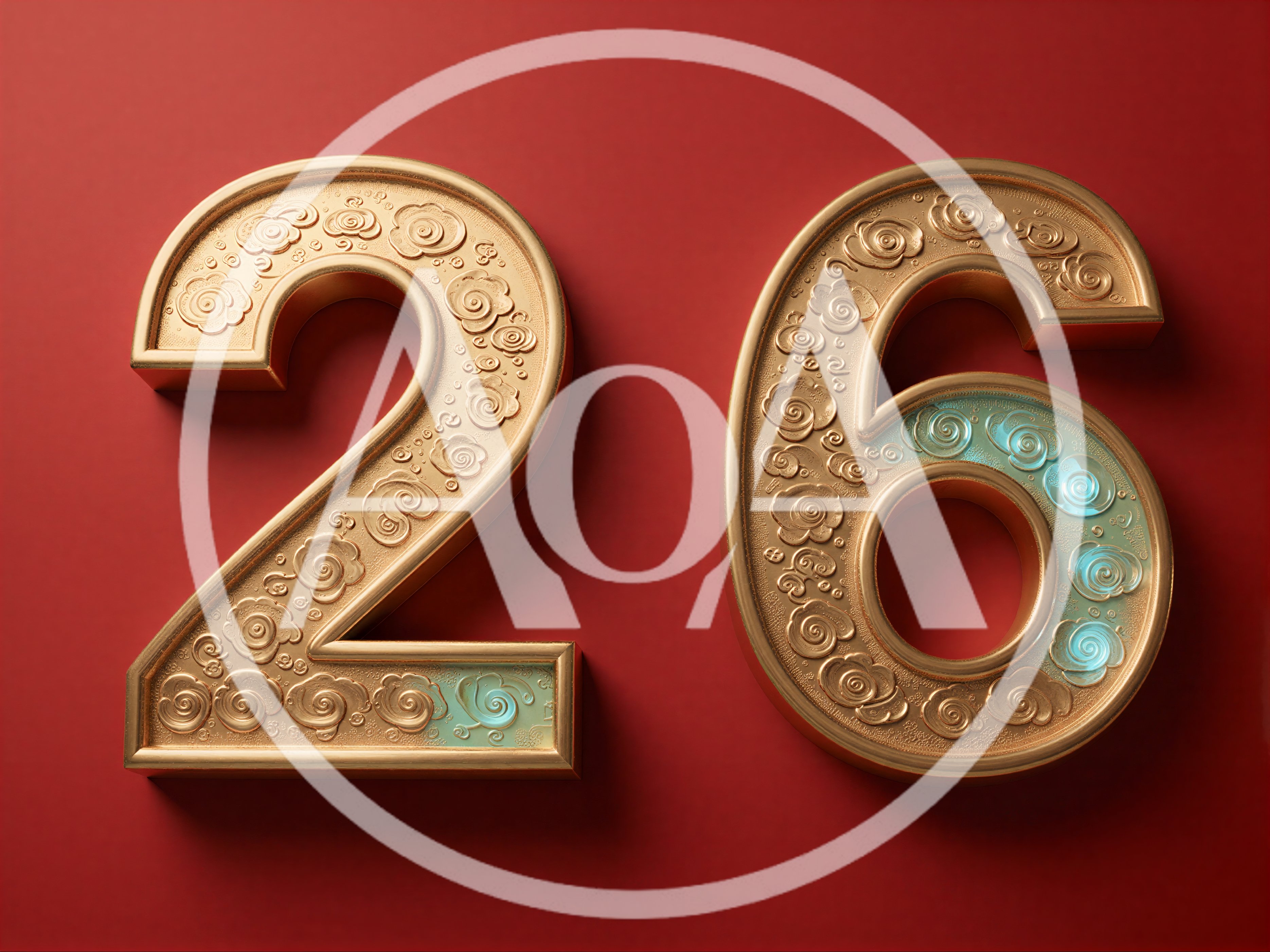 3D Gold Number Twenty Six With Floral Patterns