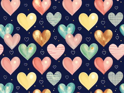 Seamless Pattern With Colorful Hearts On Dark Blue