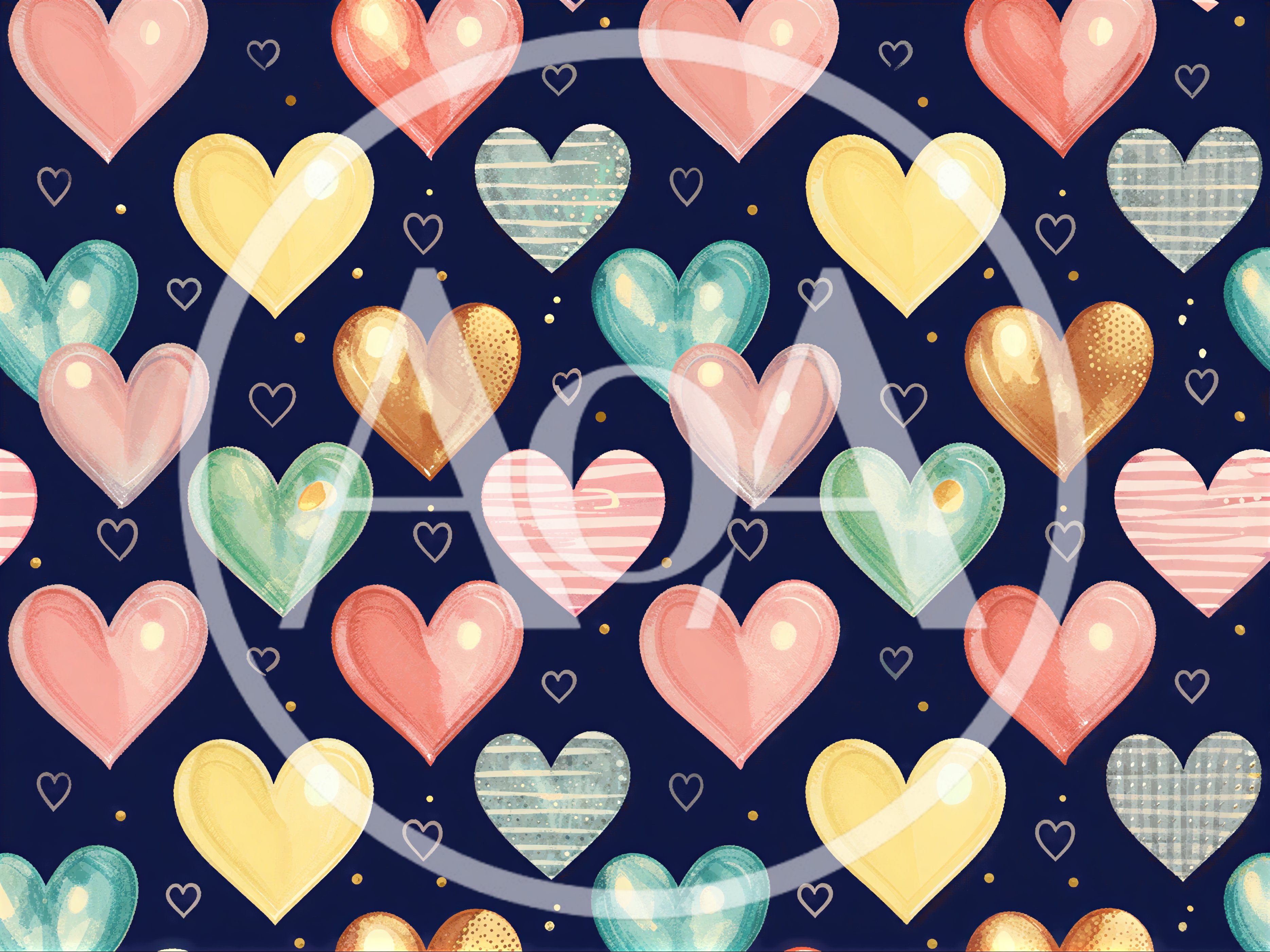 Seamless Pattern With Colorful Hearts On Dark Blue