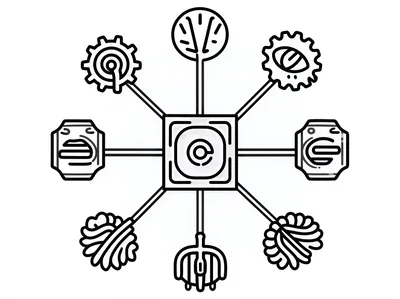 Central Hub Icon With Eight Connected Peripheral Nodes