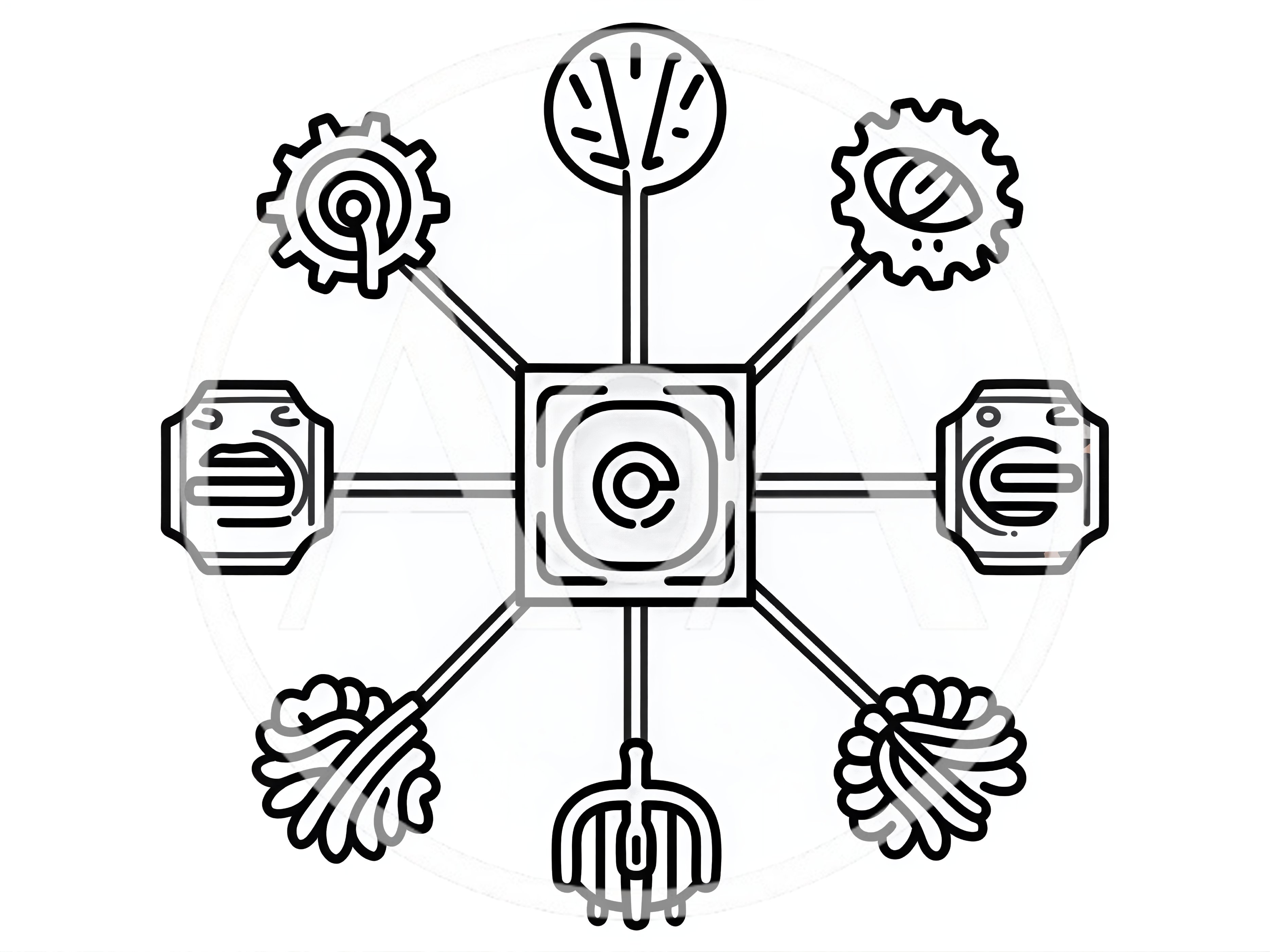 Central Hub Icon With Eight Connected Peripheral Nodes