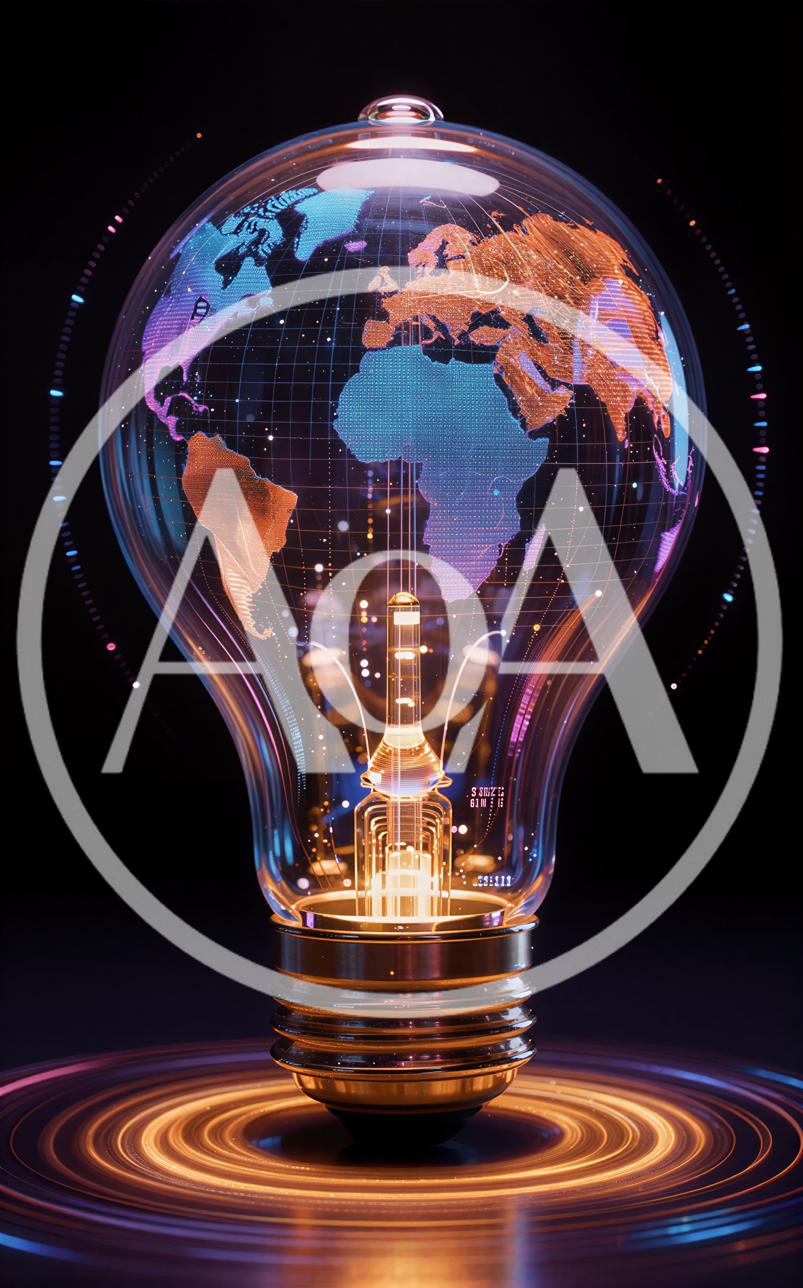 Glowing Digital World Map Inside A Light Bulb