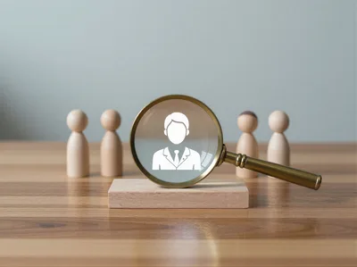 Magnifying Glass Focusing On Wooden Human Figure Icon