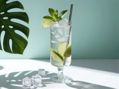 Refreshing Lime Mojito Cocktail With Mint And Ice