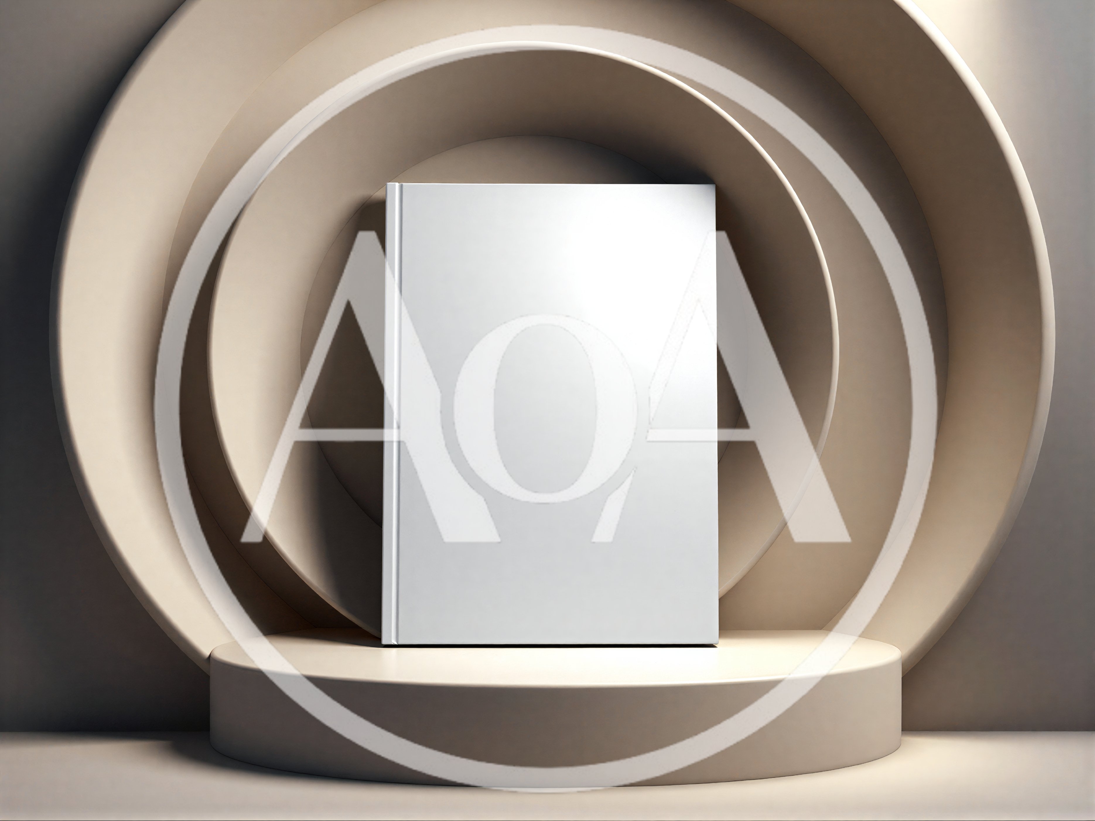 Blank White Book Standing On A Minimalist Pedestal