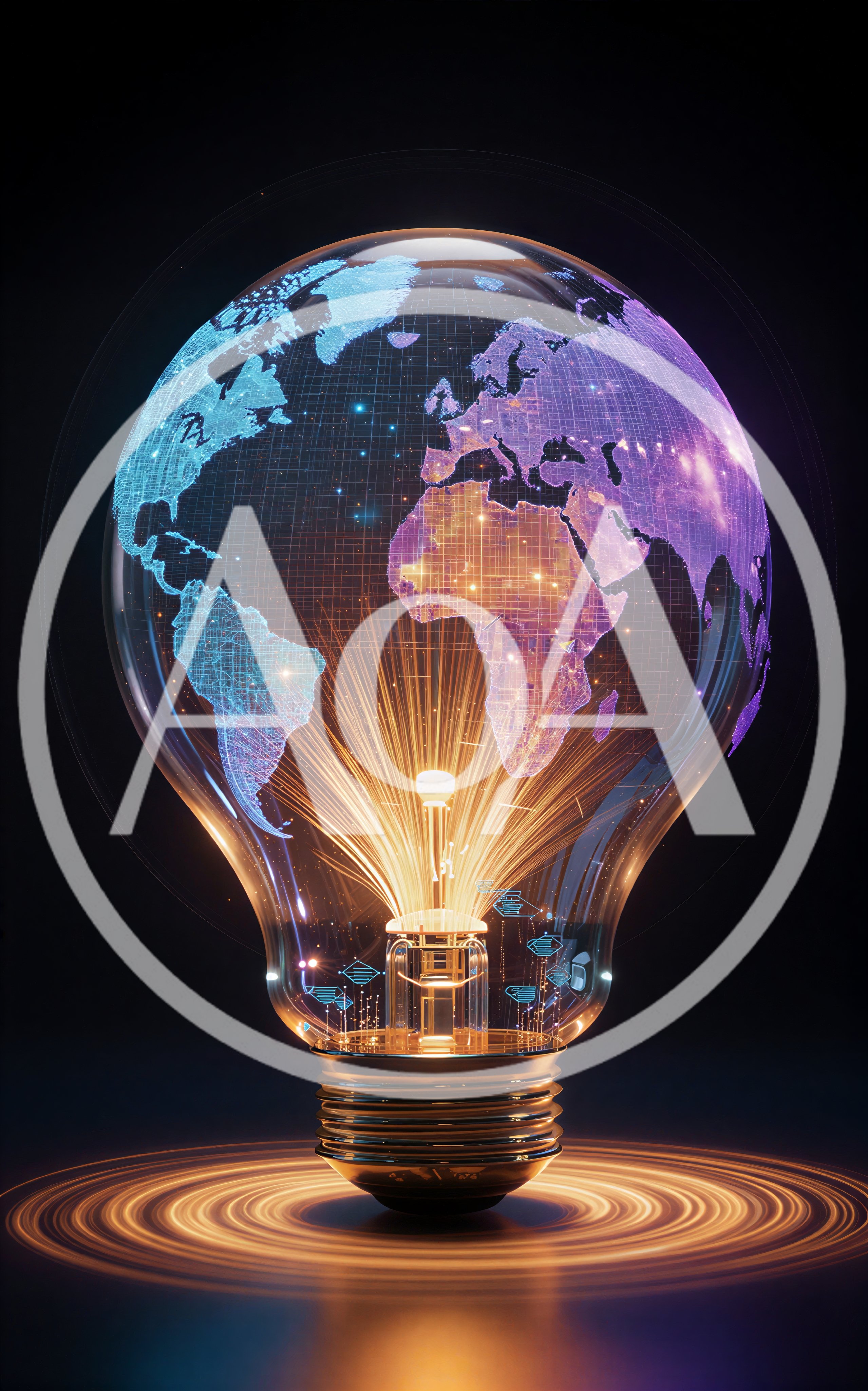 Glowing Digital World Map Inside A Light Bulb